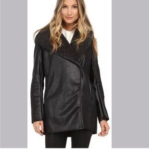 Sam Edelman black faux shearling teddy coat jacket hooded luxe chic S